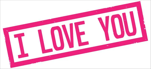 Love You Szöveg Rózsaszín Határ Téglalap Vintage Texturált Bélyegző Jel — Stock Fotó