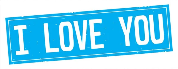 Love You Text Full Cyan Rectangle Vintage Textured Stamp Sign — Stock Photo, Image