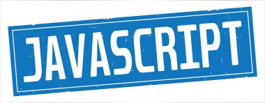 Tam mavi dikdörtgen vintage dokulu damga işareti üzerinde JavaScript metin.