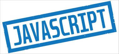 Mavi sınır dikdörtgen vintage dokulu damga işareti üzerinde JavaScript metin.