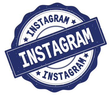 Mavi, lacey kenarlığın üzerine yazılmış Instagram metni yuvarlak vintage dokulu rozet damgası.