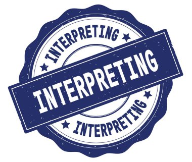 Mavi, lacey kenarlığın üzerine yazılmış metni yorumlama yuvarlak rozet damga dokulu.