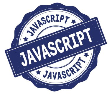 Mavi, lacey sınır üzerinde yazılı Javascript metin yuvarlak vintage dokulu rozet damgası.