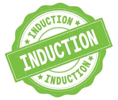 Yeşil, lacey kenarlığın üzerine yazılmış indüksiyon metni yuvarlak vintage dokulu rozet damgası.