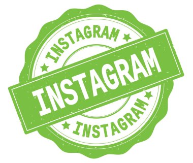 Yeşil, lacey kenarlığın üzerine yazılmış Instagram metni yuvarlak vintage dokulu rozet damgası.