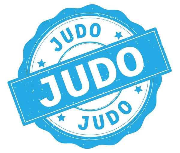 Judo Text Skriven Cyan Lacey Gränsen Runda Vintage Texturerat Badge — Stockfoto