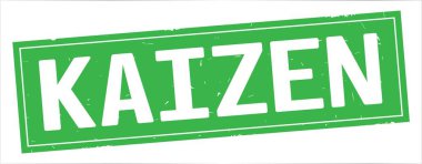 Kaizen metni, tam yeşil dikdörtgen damgası.
