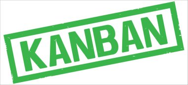 Kanban metin, yeşil dikdörtgen kenarlık damgası.