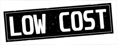 Tam siyah dikdörtgen damga üzerinde düşük maliyetli metin.