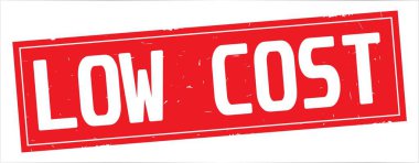 Tam kırmızı dikdörtgen damga üzerinde düşük maliyetli metin.