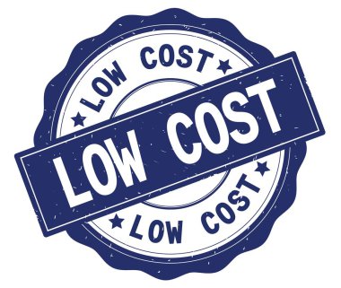 Düşük maliyetli metin, mavi yuvarlak rozet yazılmış.