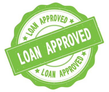 Yeşil yuvarlak rozet yazılmış kredi onaylandı metni.