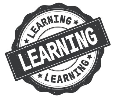 Metin öğrenme, gri yuvarlak rozet yazılı.