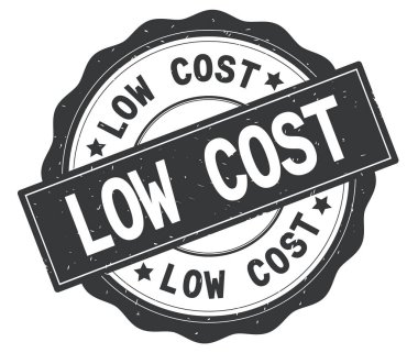 Düşük maliyetli metin, gri yuvarlak rozet yazılmış.