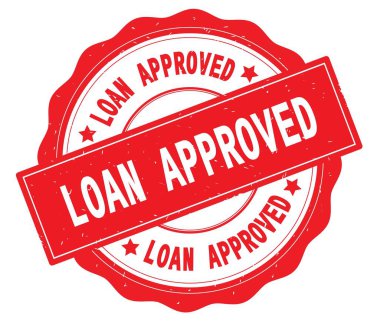 Kırmızı yuvarlak rozet yazılmış kredi onaylandı metni.