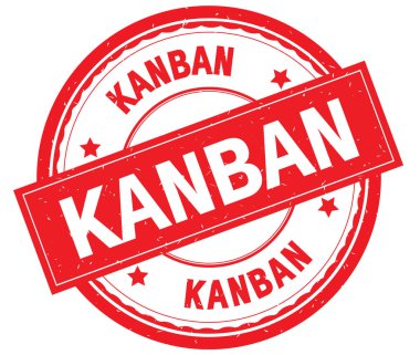 Yazılı metin kırmızı yuvarlak lastik damgası Kanban.