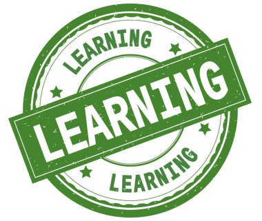 Öğrenme, yazılı metin yeşil yuvarlak lastik damgası.