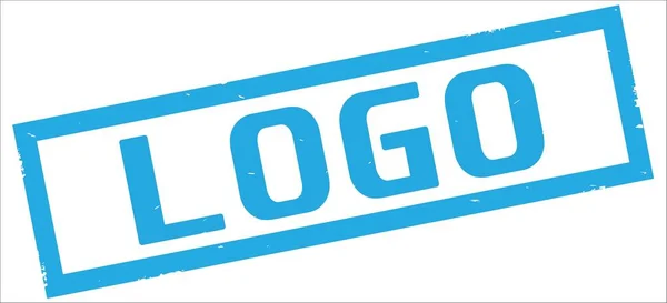 LOGO text, on cyan rectangle border stamp. — Stock Photo, Image