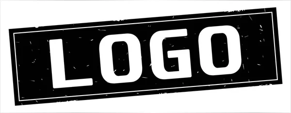 LOGO text, on full black rectangle stamp. — Stock Photo, Image