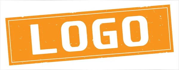 Logo tekst, op volledige oranje rechthoek stempel. — Stockfoto