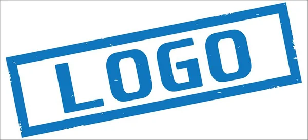 LOGO text, on blue rectangle border stamp. — Stock Photo, Image