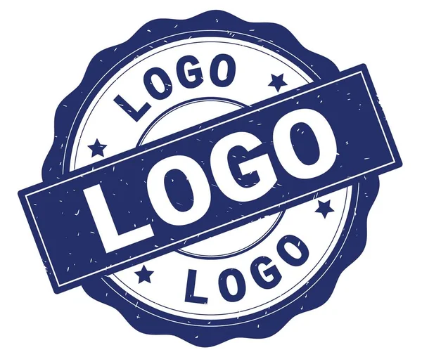 LOGO text, written on blue round badge. — Stock Photo, Image