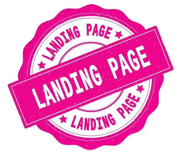 Landing Page Text, auf rosa Rundplakette geschrieben. — Stockfoto