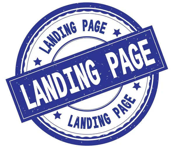 LANDING PAGE , written text on blue round rubber stamp. — Stock Photo, Image