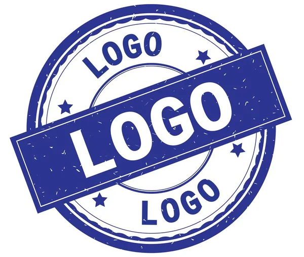 Logo, tekst op blauwe ronde stempel geschreven. — Stockfoto