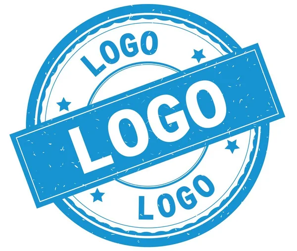 Logo, tekst op cyaan ronde Rubberstempel geschreven. — Stockfoto