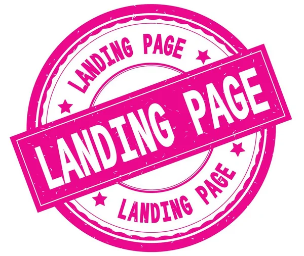 Landing Page, geschreven tekst op roze ronde rubber stamp. — Stockfoto