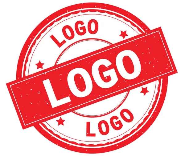 Текст логотипа на красной круглой резиновой марке . — стоковое фото