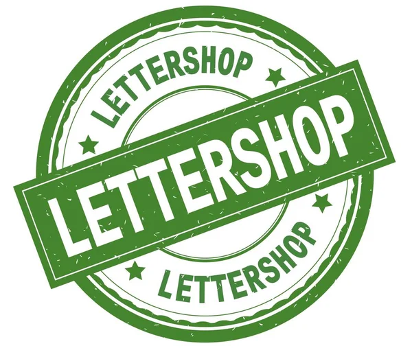 Lettershop, metin yeşil yuvarlak lastik damga yazılmış. — Stok fotoğraf