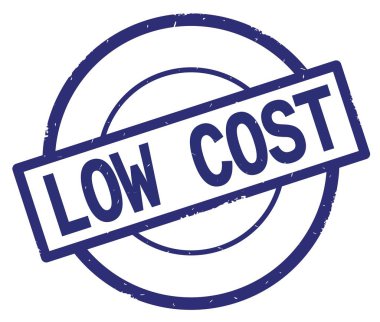 Düşük maliyetli metin, mavi daire basit damga yazılmış.