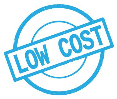 Düşük maliyetli metin, camgöbeği basit daire damga yazılmış.