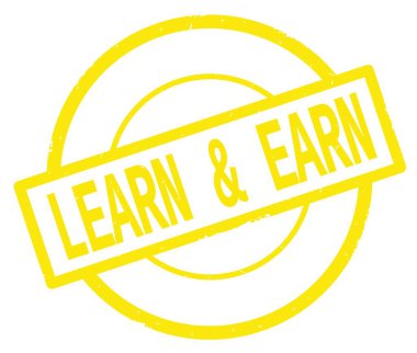 Sarı daire basit damgası yazılmış metni, ve kazanmak öğrenin.