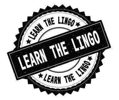 Lingo öğrenin siyah metin damgası, zig zag kenarlıklı yuvarlak.