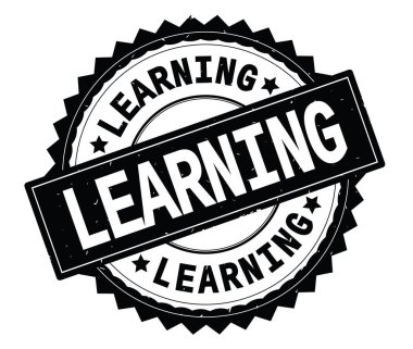 Öğrenme siyah metin damgası, zig zag kenarlıklı yuvarlak.