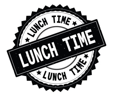 Öğle süre siyah metin damgası, zig zag kenarlıklı yuvarlak.