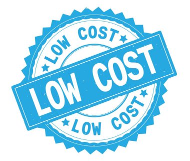 Düşük maliyetli mavi metin damgası, zig zag kenarlıklı yuvarlak.