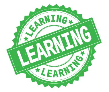 Öğrenme yeşil metin damgası, zig zag kenarlıklı yuvarlak.