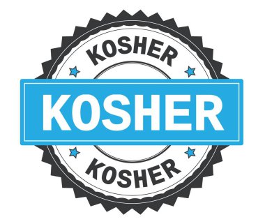 Koşer metin gri ve mavi yuvarlak damga, zig zag kenarlıklı.