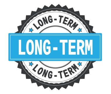 Uzun vadeli metin gri ve mavi yuvarlak damga, zig zag kenarlıklı