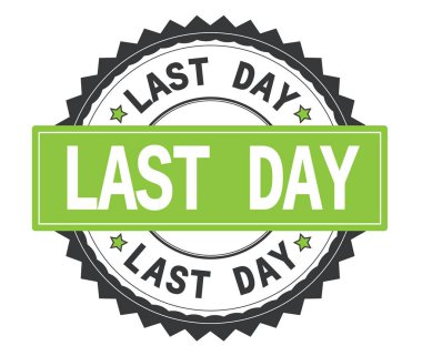 Geçen gün metin gri ve yeşil yuvarlak damga, zig zag kenarlıklı üzerinde