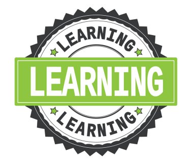 Gri ve yeşil yuvarlak damga, zig zag kenarlıklı metin öğrenme