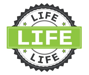 Hayat metin gri ve yeşil yuvarlak damga, zig zag kenarlıklı.