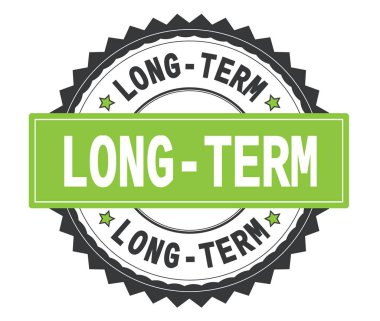 Uzun vadeli metin gri ve yeşil yuvarlak damga, zig zag borde ile