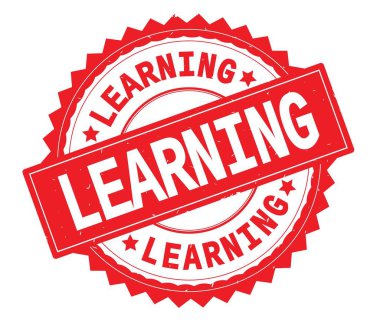 Öğrenme kırmızı metin damgası, zig zag kenarlıklı yuvarlak.