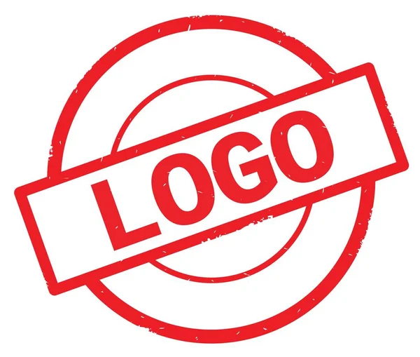 Logo tekst, napisany na znaczku czerwone kółko proste. — Zdjęcie stockowe