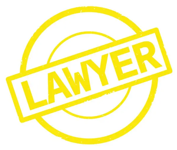 Anwaltstext, auf gelbem einfachen Kreisstempel geschrieben. — Stockfoto
